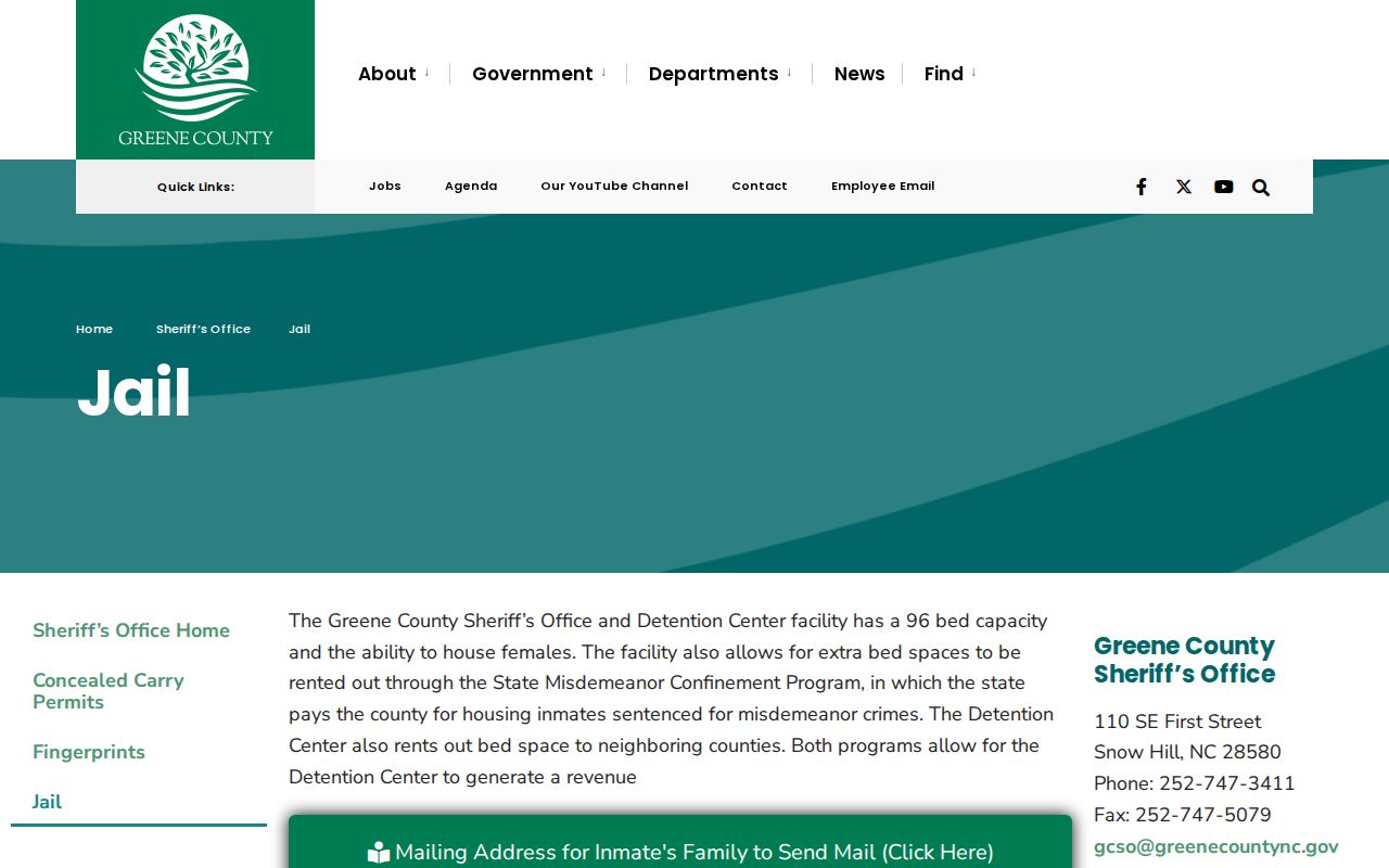 Official Greene County jail page with facility details