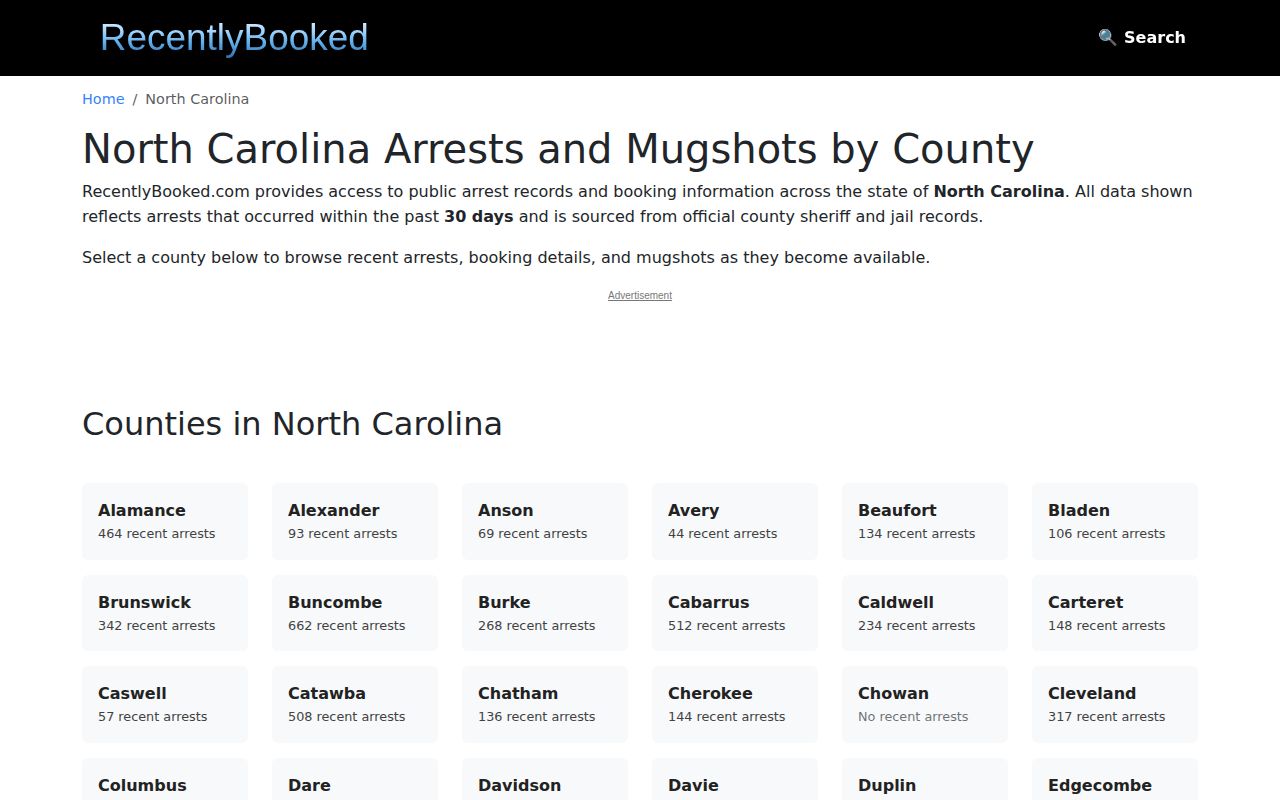 North Carolina booking index without a verified Greene County arrest report section