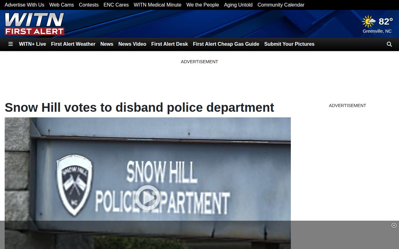 WITN report describing the Snow Hill police department dissolution and Sheriff contract